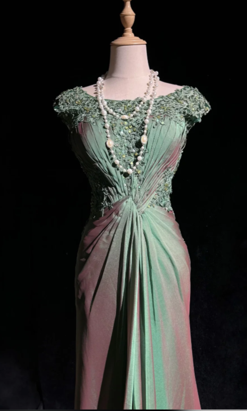 Chic Green Prom Dress Sheath Satin Long Evening Dress DP06341