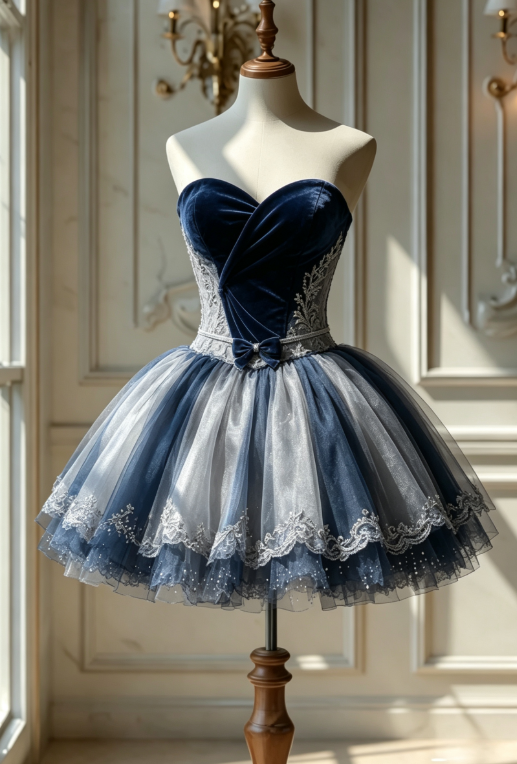 Fashion Navy Blue Birthday Dress A-Line Sleeveless Hoco Dress Tulle Party Dress DP06356