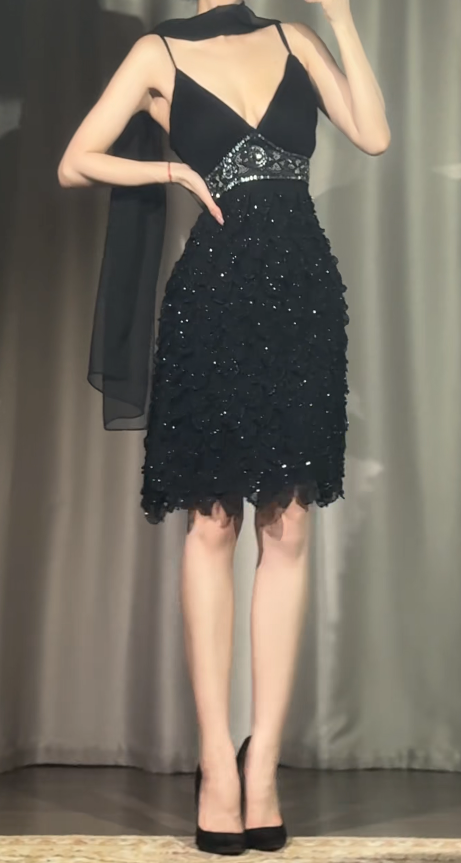 Modisches schwarzes Geburtstags-Kleid, Scheidenkleid ärmellos, Hoco-Kleid, Chiffon-Party-Kleid DP06358