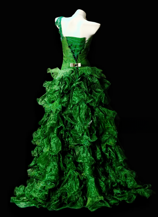 Elegantes grünes Ballkleid, schulterfrei, A-Linie, Tüll, langes Abendkleid DP06470