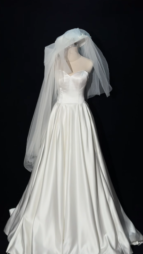 Timeless A-Line White Satin Wedding Dress for Bride DP06585