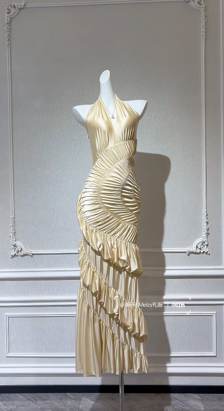 Elegant Yellow Prom Dress Sheath Satin Long Evening Dress DP06646