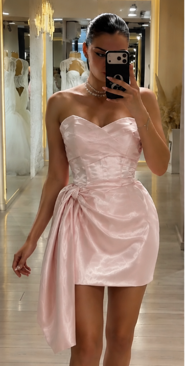 Robe Courte Rose Élégante de Soirée en Satin pour 16ème Anniversaire DP06655