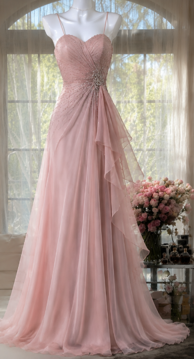 Elegantes rosa Abendkleid Etui Chiffon Perlen Lang Ballkleid DP06699