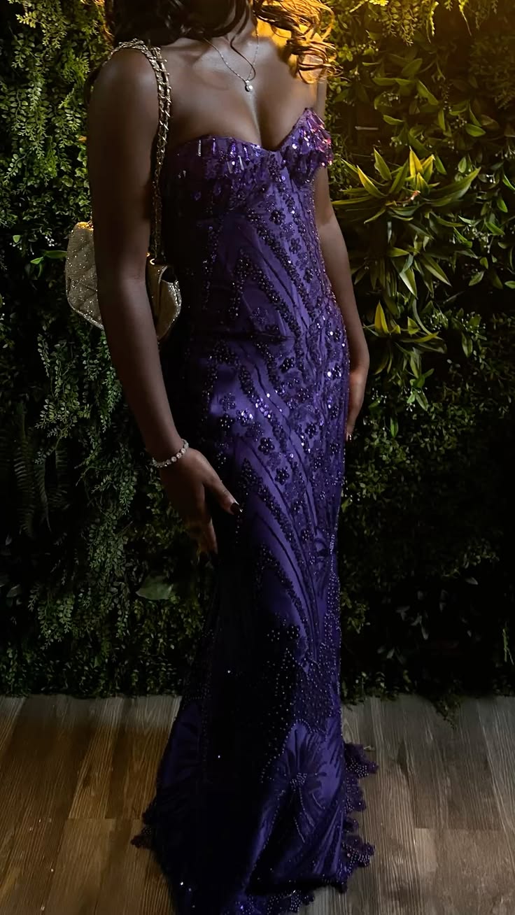 Elegant Purple Prom Dress Sheath Beaded Long Evening Dress DP06799