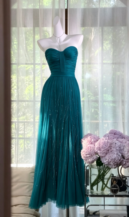 Elegant Dark Teal Prom Dress Sheath Chiffon Beaded Long Evening Dress DP06817