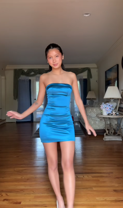 Robe de soirée fourreau chic en satin bleu pour anniversaire DP06874