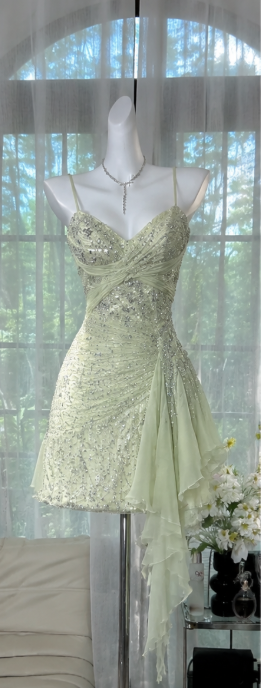 Cute Green A-Line Chiffon Birthday Dress Short Homecoming Dress DP06935