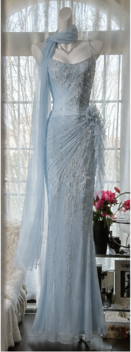 Cute Blue Sheath Chiffon Long Prom Dress DP06939