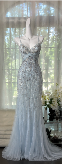 Chic Blue Sheath Chiffon Long Prom Dress DP06940