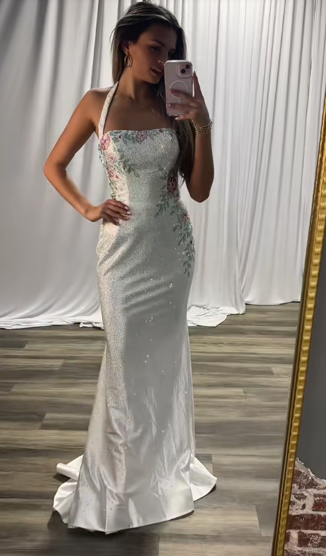 Chic White Sheath Satin Long Prom Dress DP06948