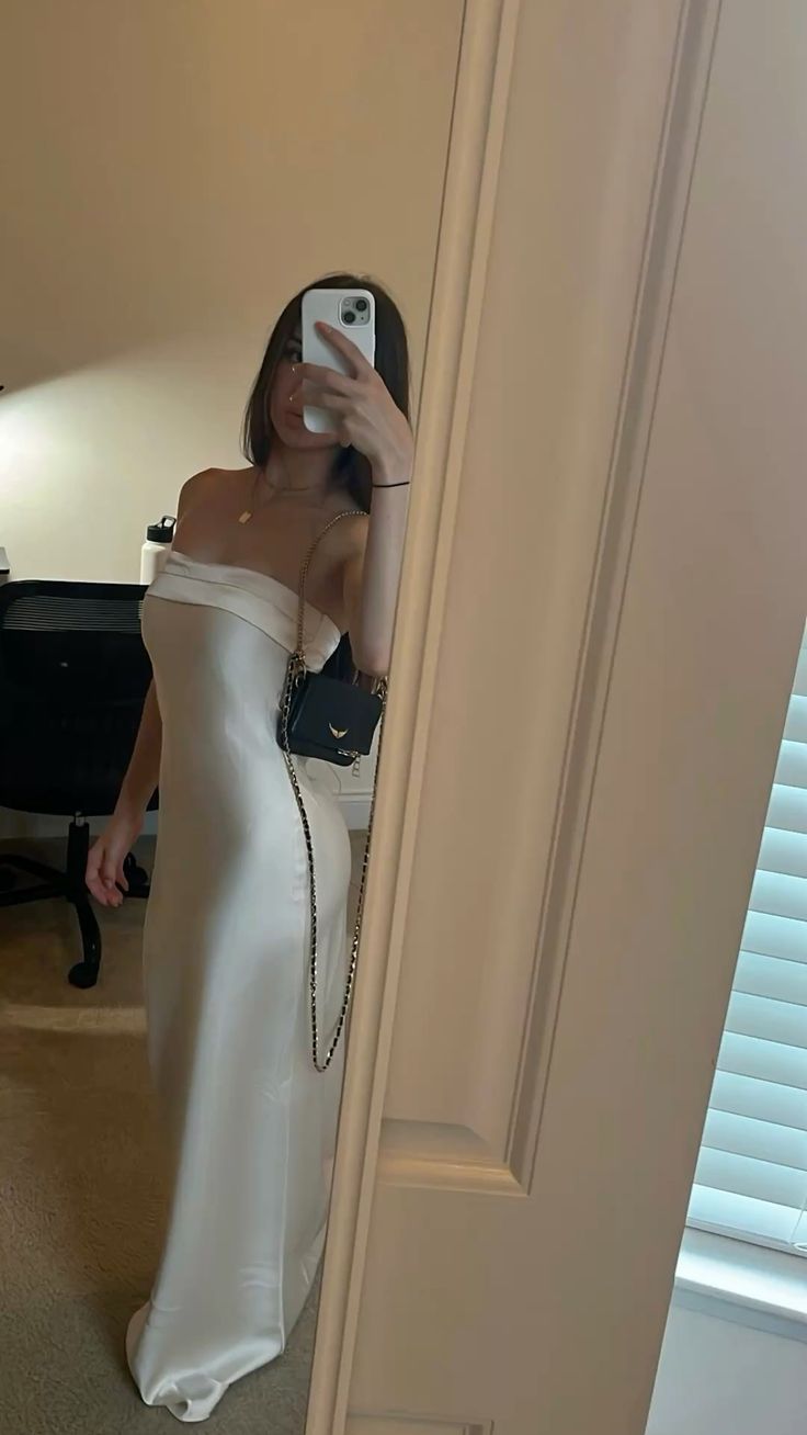Pretty White Prom Dress Sheath Satin Long Evening Dress DP06956