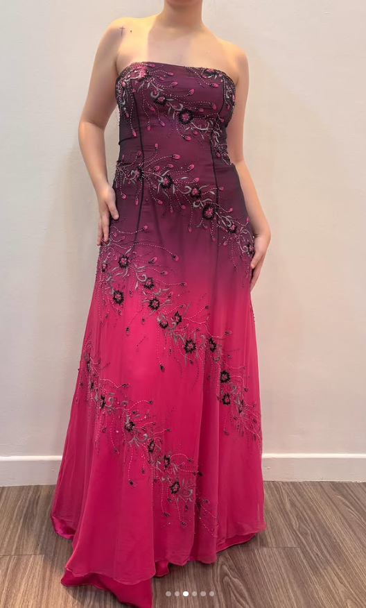 Glamouröses heißpinkes Abschlussballkleid Etuikleid Chiffon Perlenbesetztes langes Abendkleid DP07044