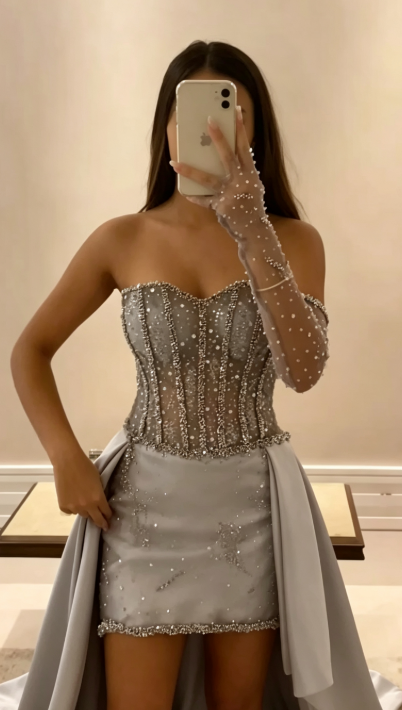 Pretty Grey Blue Birthday Dress Satin Beaded Sheath Short Homecoming Dress DP07169
