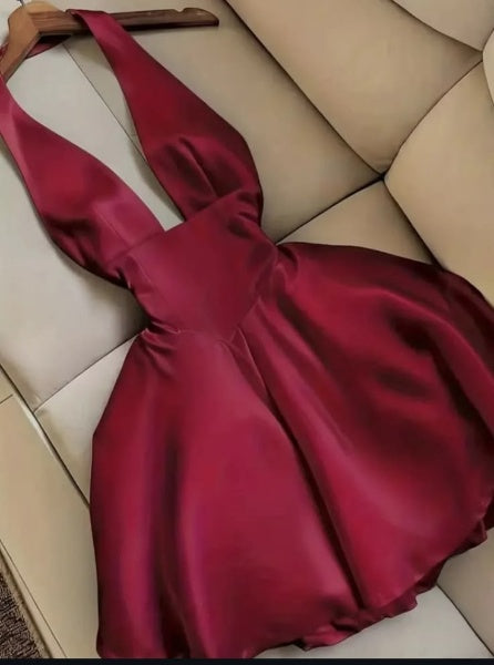 Fashion Burgundy Short Birthday Dress A-Line Satin Homecoming Dress DP07204