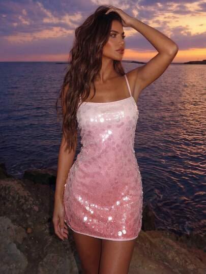 Fashion Pink Short Birthday Dress Sheath Sequins Homecoming Dress DP07213