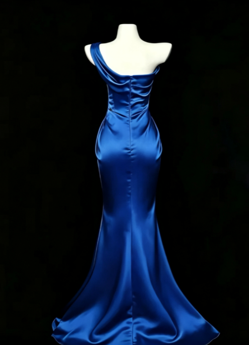 Chic Navy Blue Prom Dress Sheath Satin Long Evning Dress DP07240