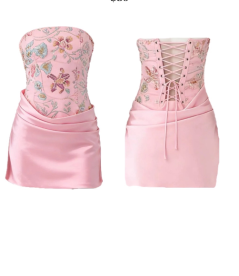Chic Pink Short Homecoming Dress Sheath Satin Appliques Birthday Party Dress DP07309