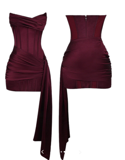 Chic Dark Red Short Homecoming Dress Sheath Satin Birthday Party Dress DP07324