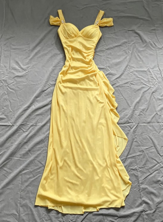 Chic Yellow Prom Dress Sheath Chiffon Long Evening Dress DP07339