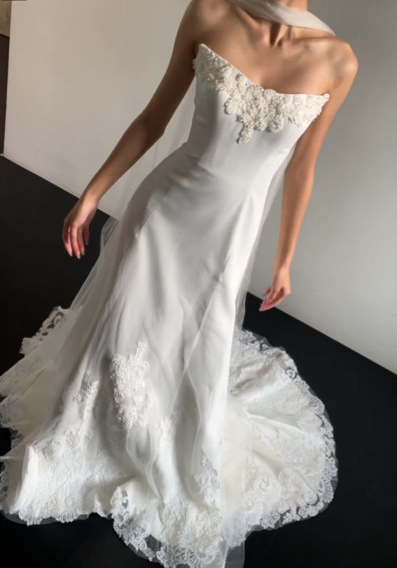 Simple Sheath White Wedding Dress Tulle Bridal Gown DP07381