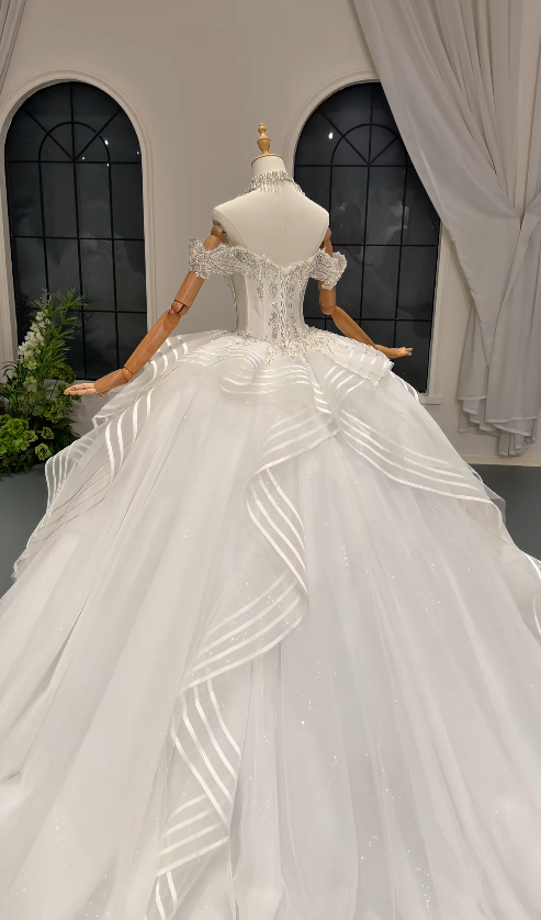 Simple A-Line White Wedding Dress Tulle Bridal Gown DP07389