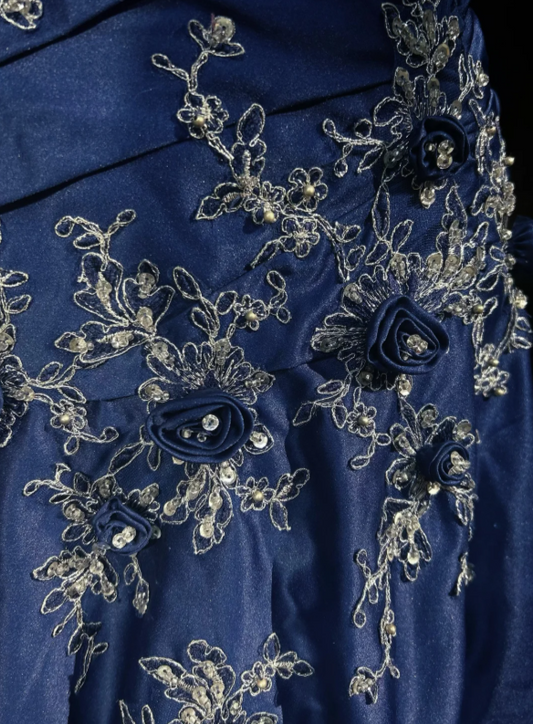 Robe de soirée longue chic en satin bleu marine, robe de bal DP07393