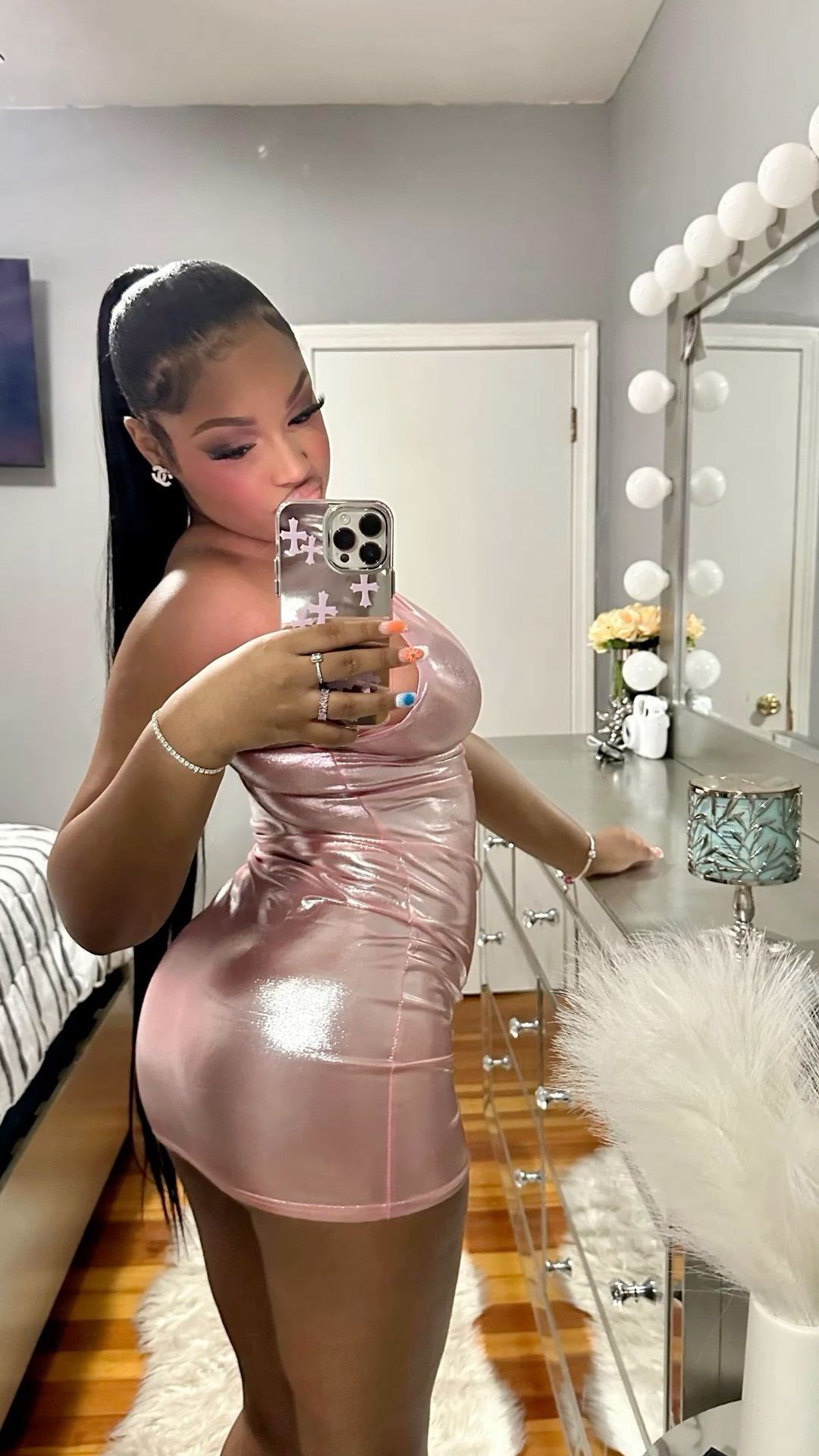 Chic Pink Short Homecoming Dress Sheath Satin Birthday Dress DP07411