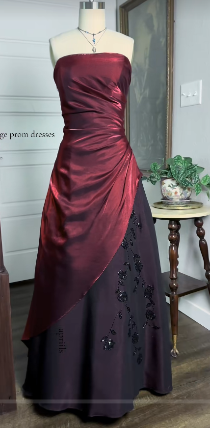 Red Satin Prom Dress A-line Strapless Long Evening Dress DP07482