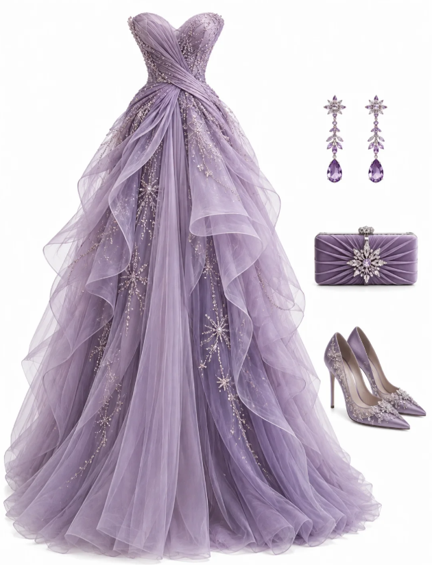 Purple Prom Dress A-Line Tulle Long Evening Dress DP07494
