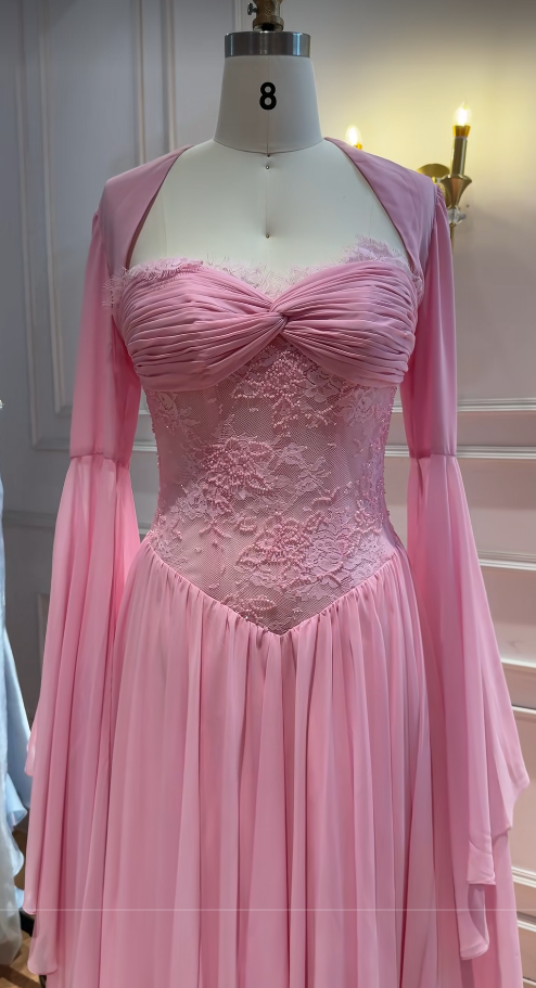 Pink Prom Dress Sheath Chiffon Long Evening Dress DP07500