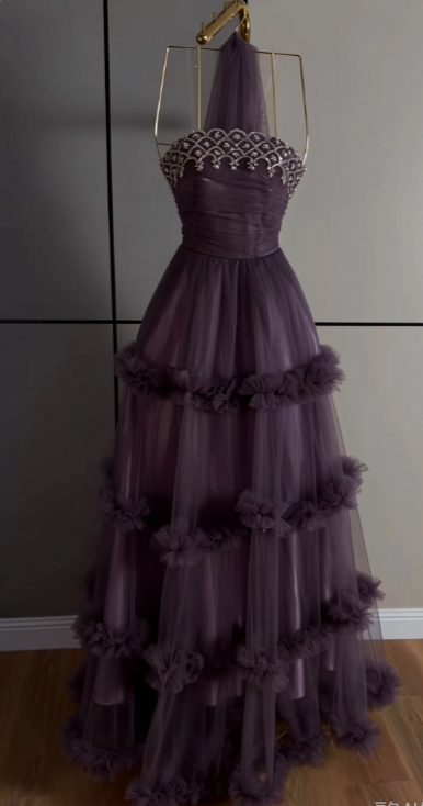 Fashion Purple Prom Dress A-Line Tulle Long Evening Dress DP07587
