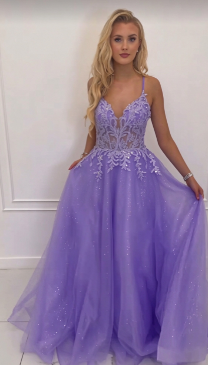 Elegant Purple Prom Dress A-Line Tulle Long Evening Dress DP07604