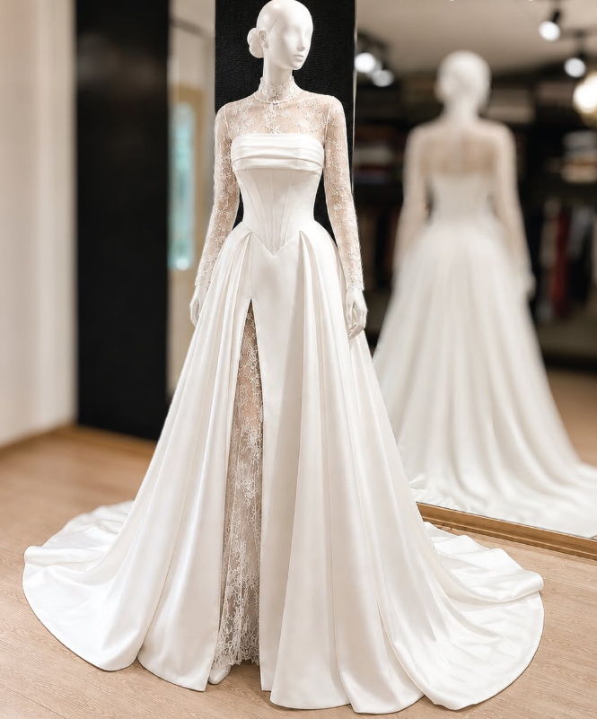Elegantes A-Linien-Brautkleid aus Satin in Weiß für Bräute DP07619