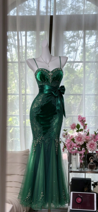 Schickes dunkelgrünes Abschlussballkleid, Etuikleid aus Tüll, langes Abendkleid DP07638