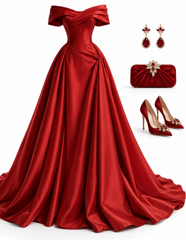Schickes rotes A-Linien-Abendkleid aus Satin, lang, DP07683