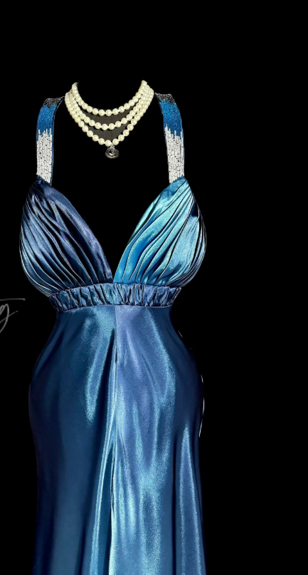Schickes blaues Abendkleid, Etuikleid aus Satin, langes Ballkleid DP07699
