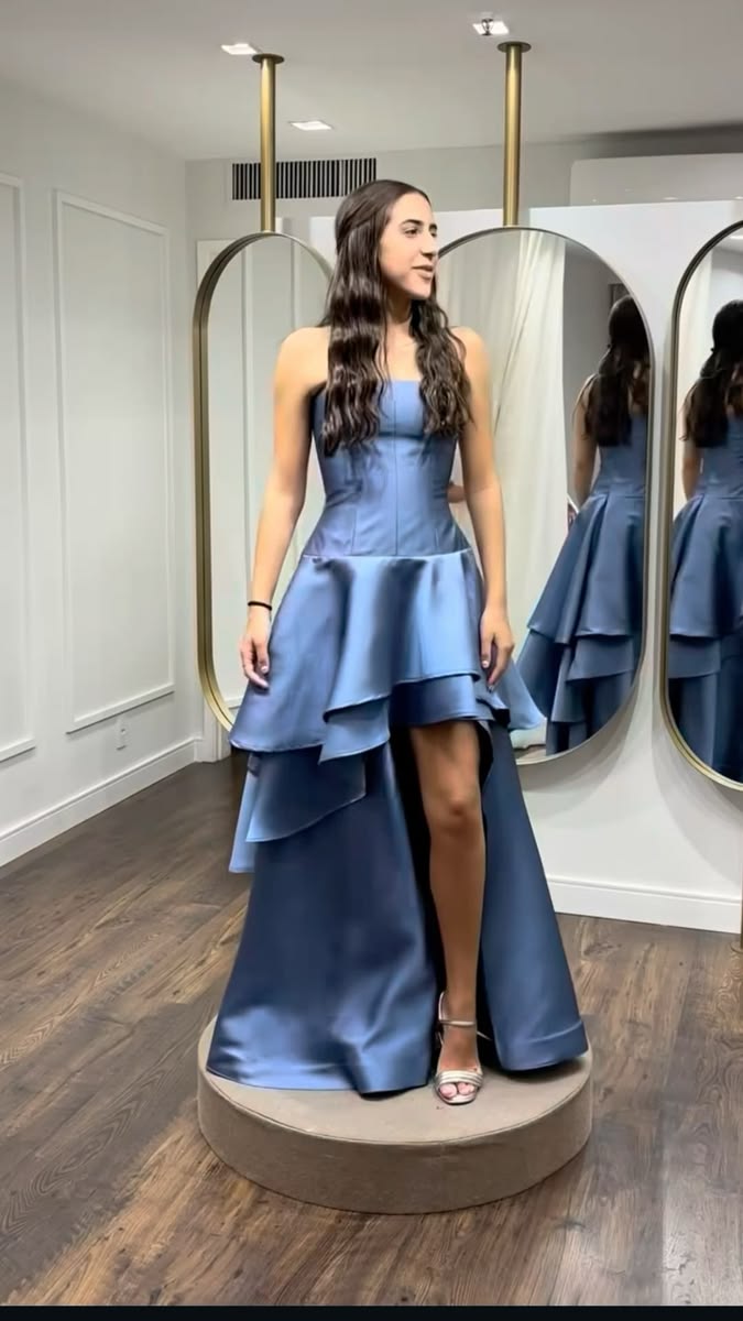 Chic Blue Long Prom Dress A-Line Satin Evening Dress DP07814
