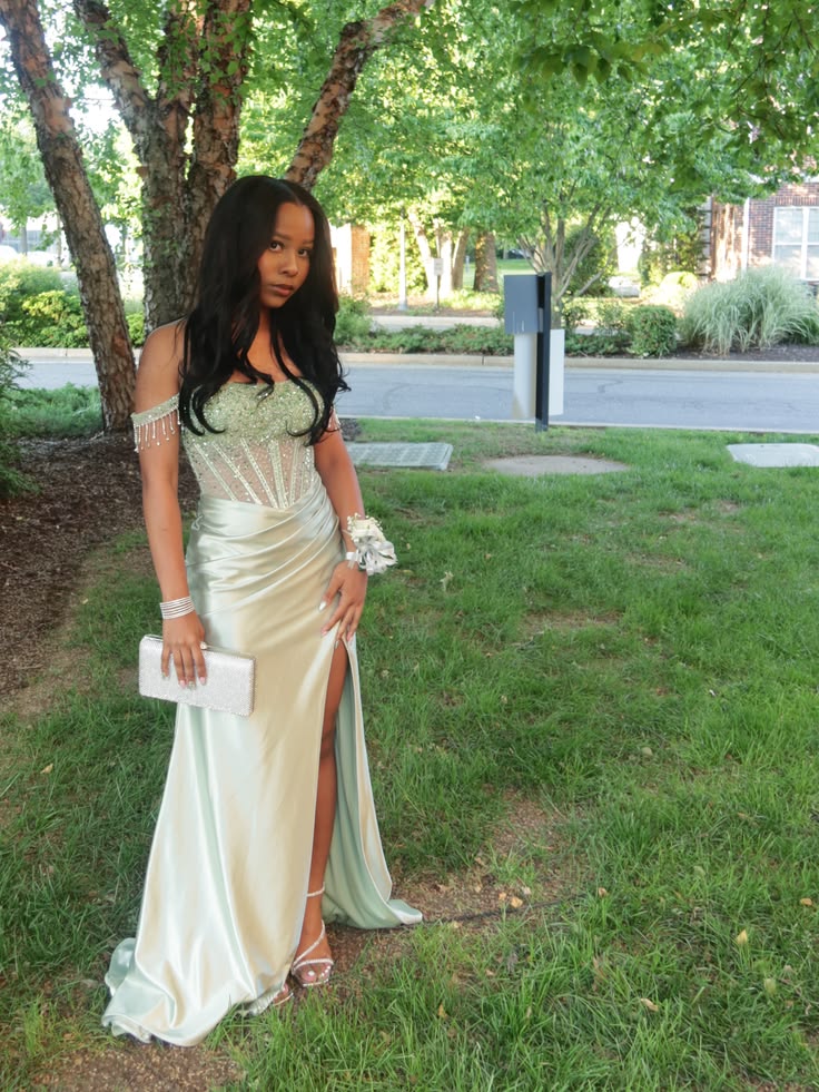 Chic Green Long Prom Dress Satin Sheath Evening Dress DP07821