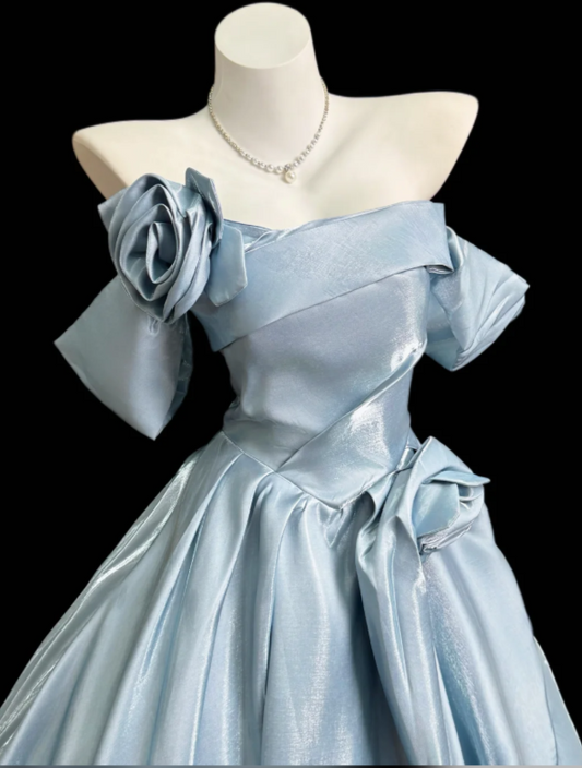 Chic Blue Prom Dress A-line Satin Long Evening Dress DP07870