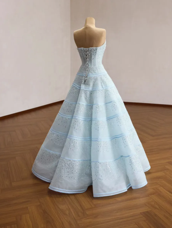Chic Blue Prom Dress A-Line Tulle Long Evening Dress DP07874
