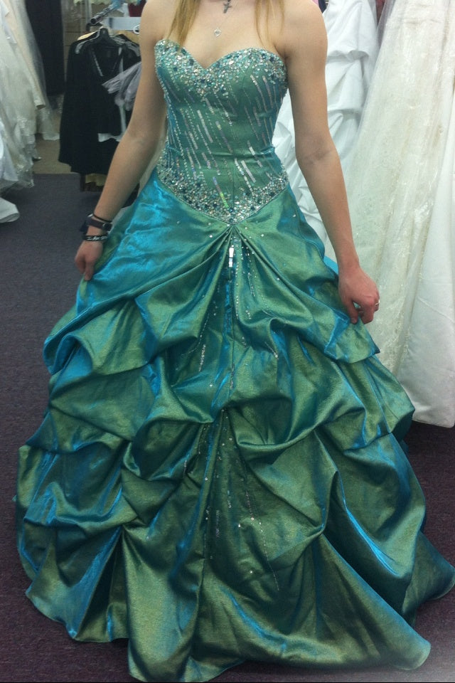 Chic Blue Prom Dress A-Line Satin Beaded Long Evening Dress DP07890