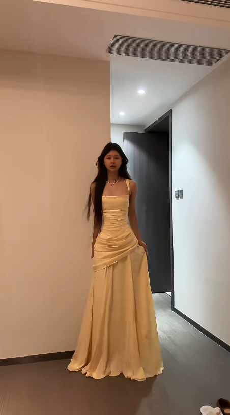 Pretty Gold Prom Dress Sheath Chiffon Beaded Long Evening Dress DP07895