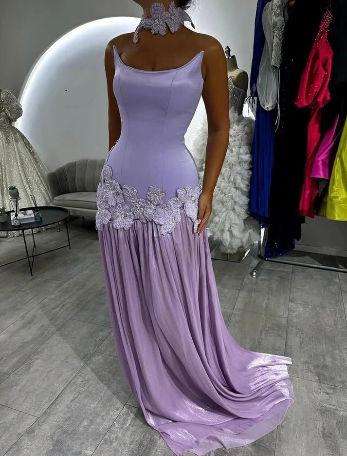 Pretty Purple Prom Dress Sheath Satin Long Evening Dress DP07902