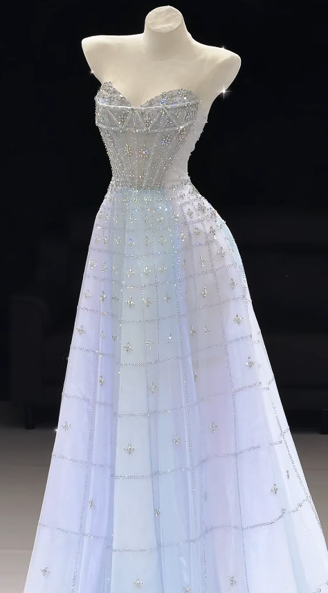 Pretty Purple Prom Dress A-line Tulle Beaded Long Evening Dress DP07906