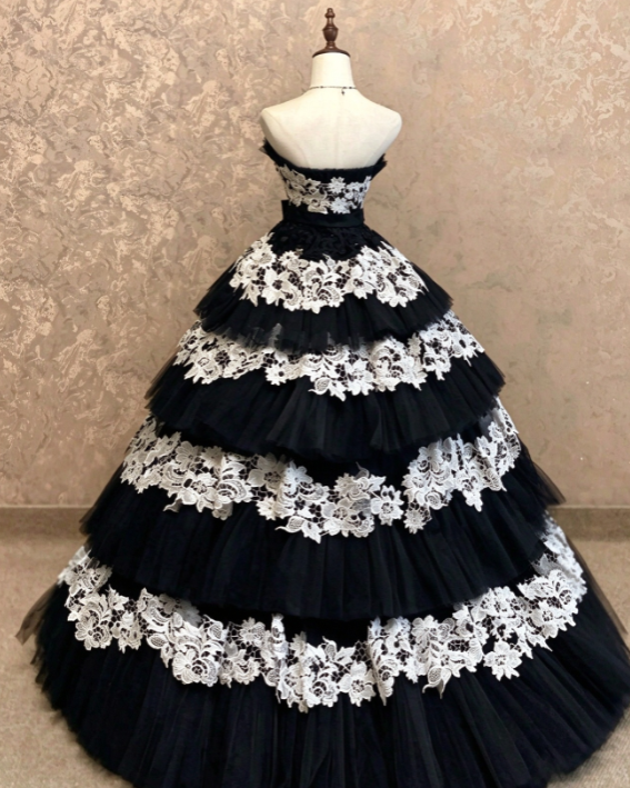 Pretty Black Prom Dress A-Line Tulle Long Evening Dress DP07924
