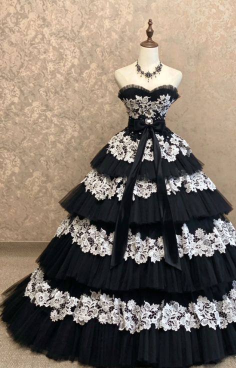 Pretty Black Prom Dress A-Line Tulle Long Evening Dress DP07924