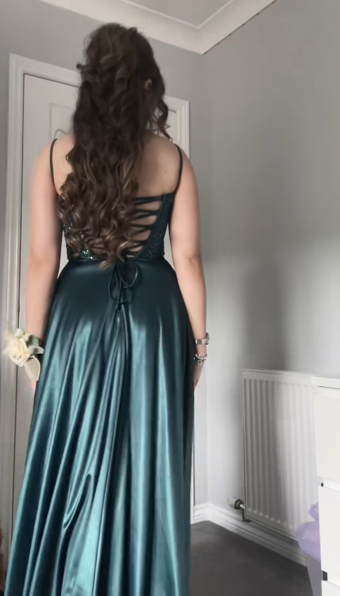 Charmante robe de bal verte Robe de soirée longue fourreau en satin DP07930