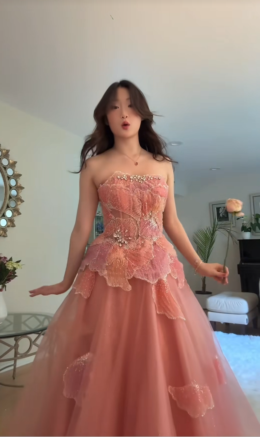 Robe de bal longue en tulle pêche sans bretelles style princesse, robe de soirée Glam à sequins pour 16e anniversaire DP07962