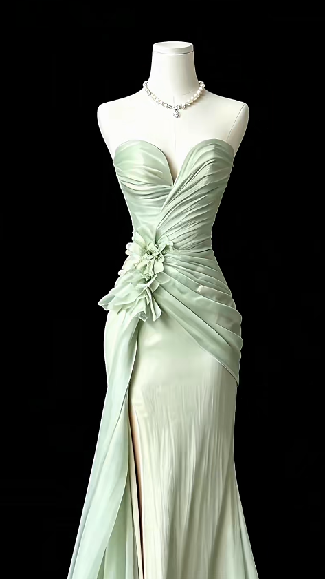 Robe de bal fourreau glamour à décolleté cœur, longue robe de soirée en mousseline verte DP07965